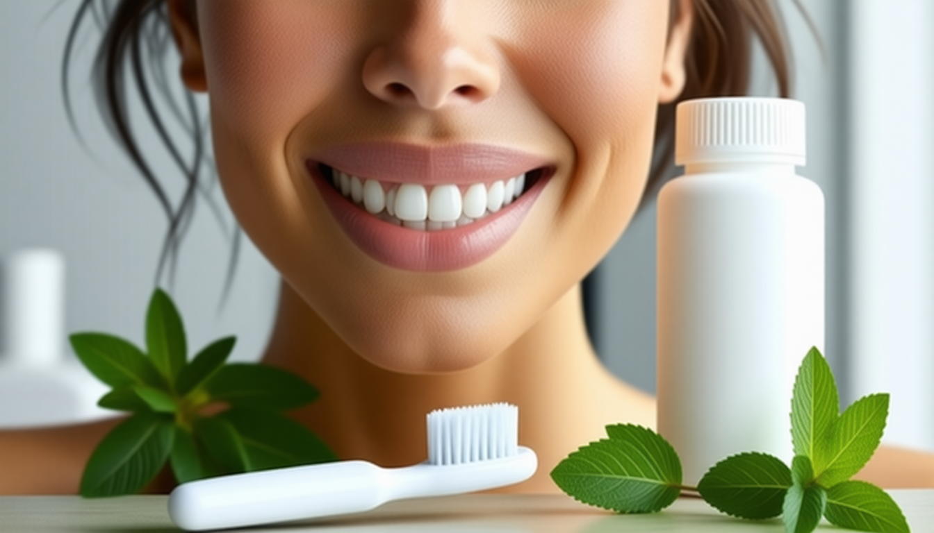 A calm dental-care scene with a soft toothbrush and natural gum-care… for best probiotics for teeth and gums