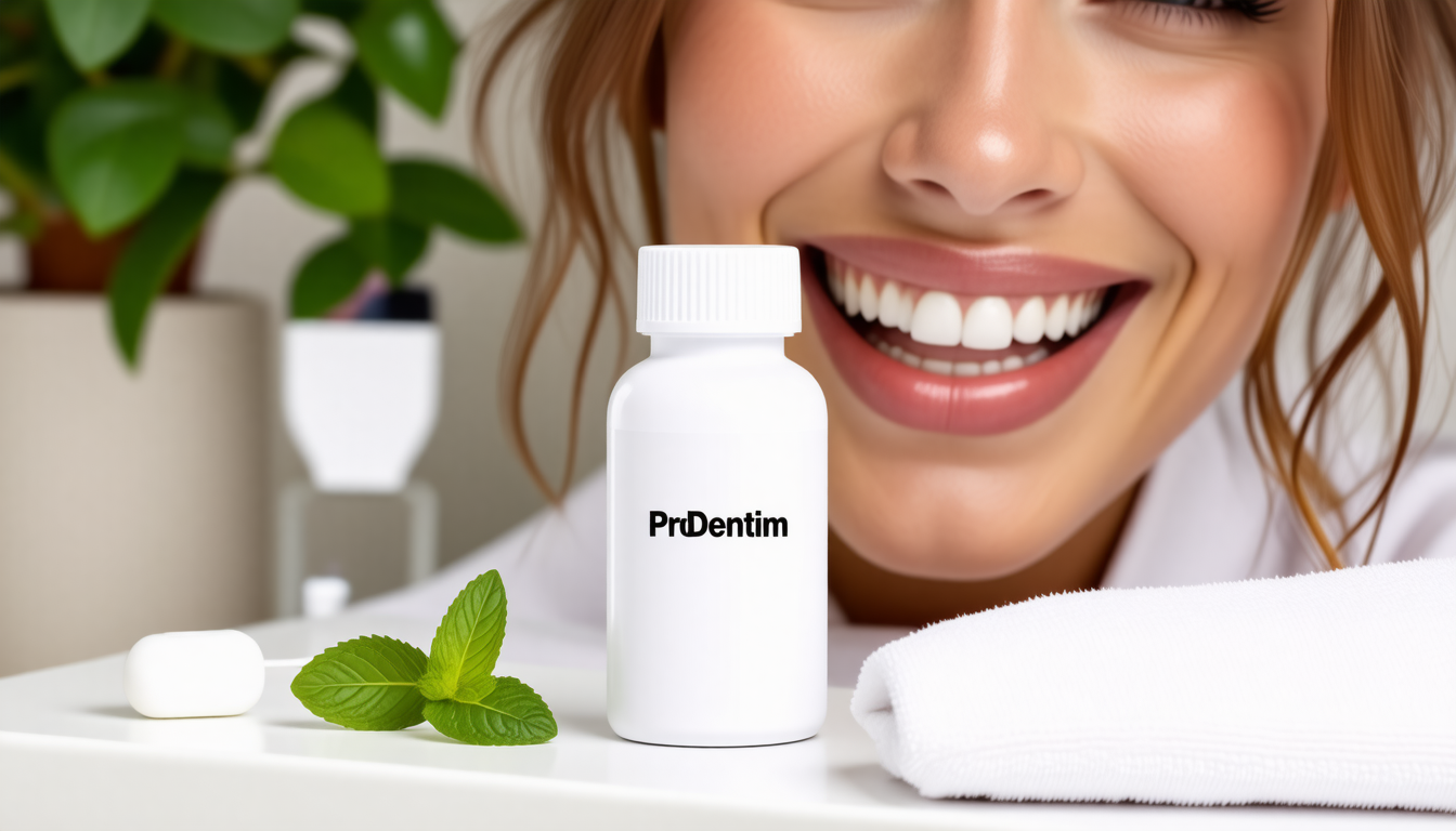 A clean dental-wellness scene with a healthy smile and natural oral-c… for how to take prodentim