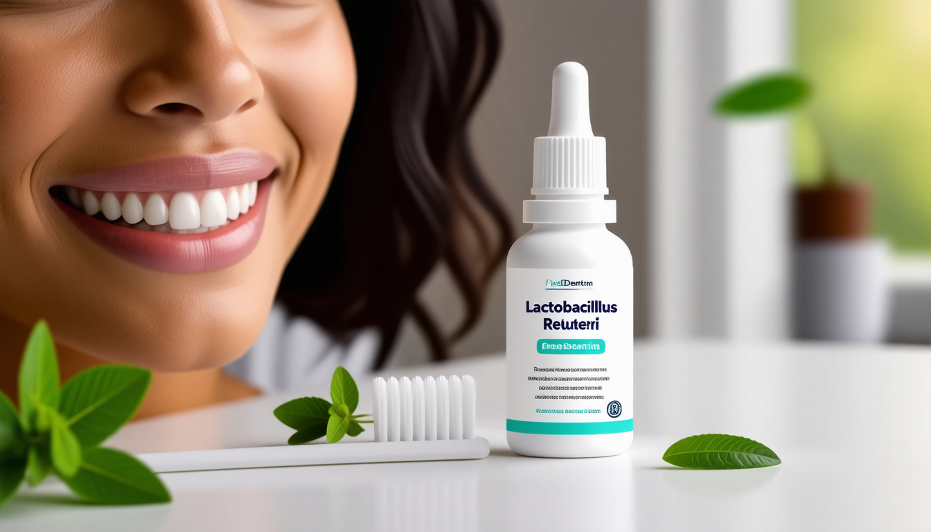 A clean dental-wellness scene with a healthy smile and natural oral-c… for lactobacillus reuteri benefits